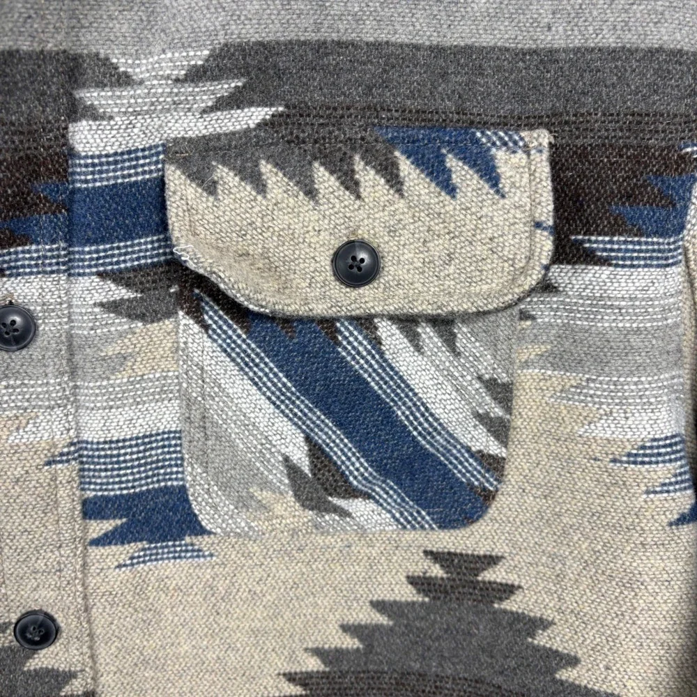 Jachs NY Mens XXL Sherpa Lined Southwestern Shirt Jacket Grey Blue Aztec - Picture 4 of 6
